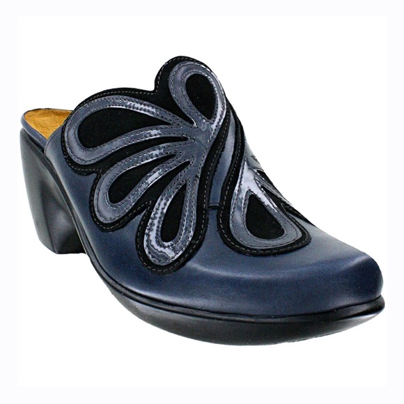 Naot Shoes - Naot Adore Ink Leather/Armor Genuine Leather Solid Black Slip On Clogs Mules